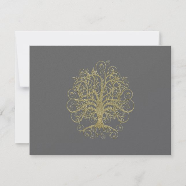 Carte de réponse Mariage Gold Swirl Tree Grey RSVP (Devant)