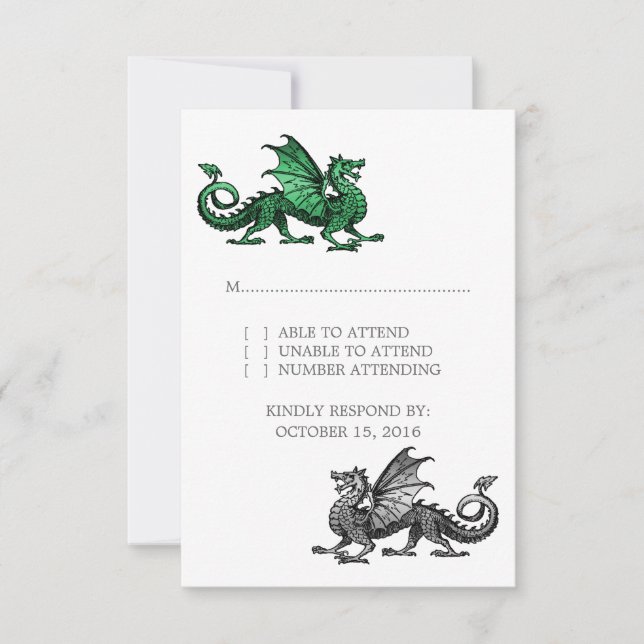 Carte de réponse Mariage Green Silver Dragon (Devant)