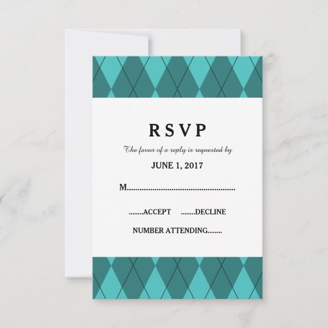 Carte de réponse Mariage Jacquard Turquoise (Devant)