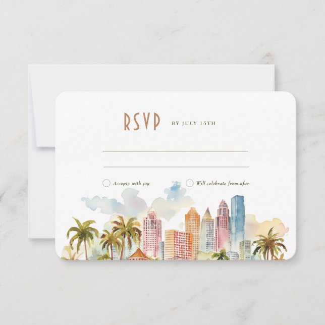 Carte de réponse mariage Miami Beach (Devant)