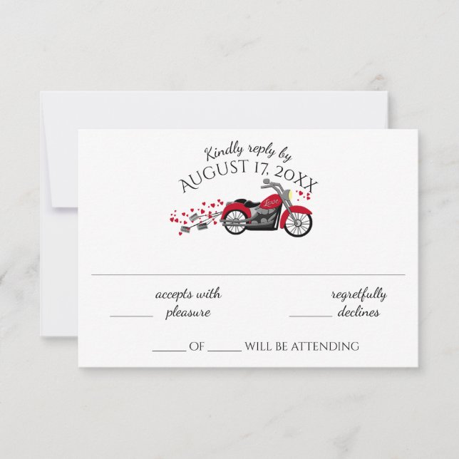 Carte de réponse Mariage Moto et Coeurs (Devant)