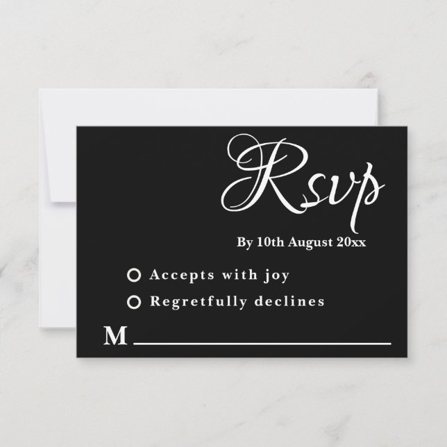 Carte de réponse Mariage noir et blanc minimale (Devant)
