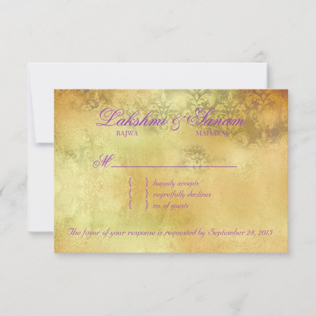Carte de réponse Mariage Peacock RSVP Crème pourpr (Devant)