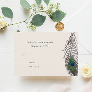 Carte de réponse Mariage Peacock vintage
