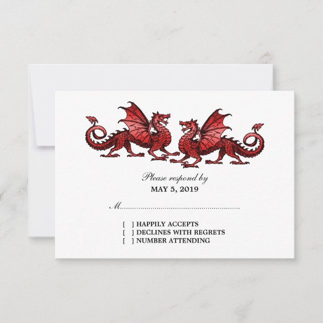 Carte de réponse Mariage Red Elegant Dragons (Devant)
