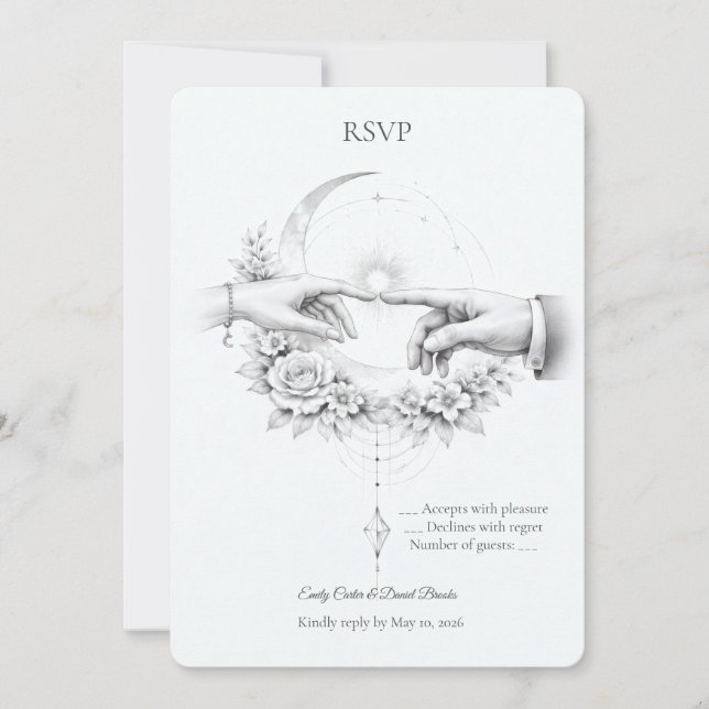Carte de réponse mariage romantique aux mains mini (Devant)