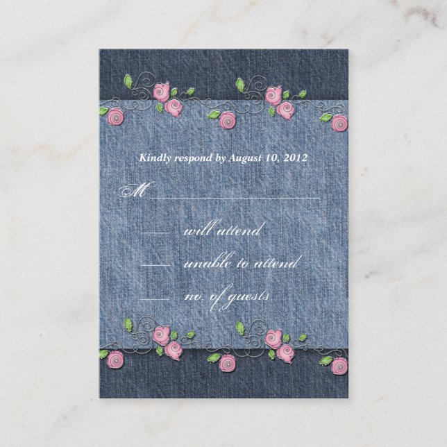 Carte de réponse Mariage Rose Denim (Devant)