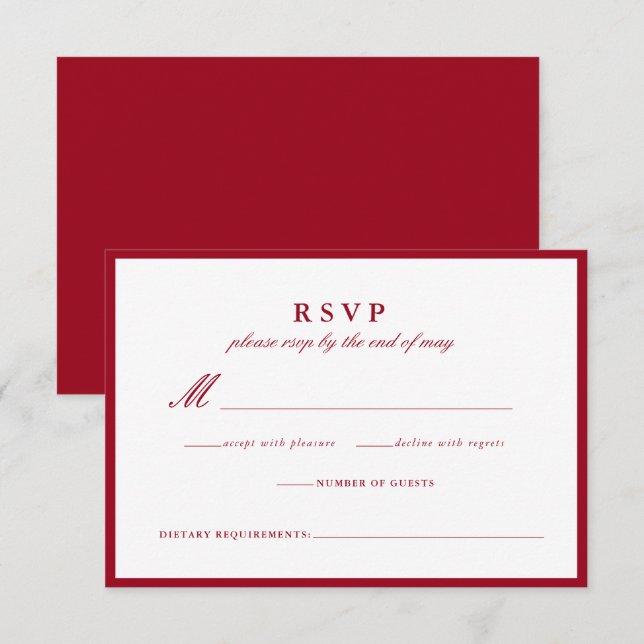 Carte de réponse Mariage rouge de Calligraphie mod (Devant / Derrière)