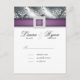 Carte de réponse Mariage RSVP Bijou d'argent viole