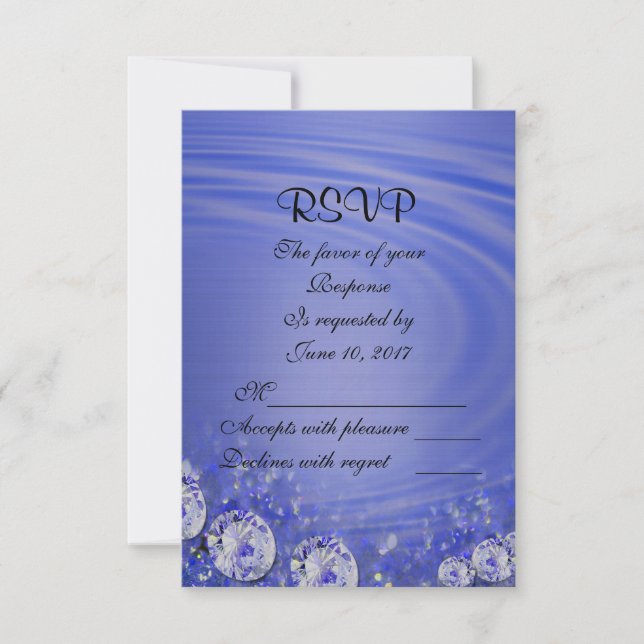 Carte de réponse mariage RSVP diamants et bleu sat (Devant)