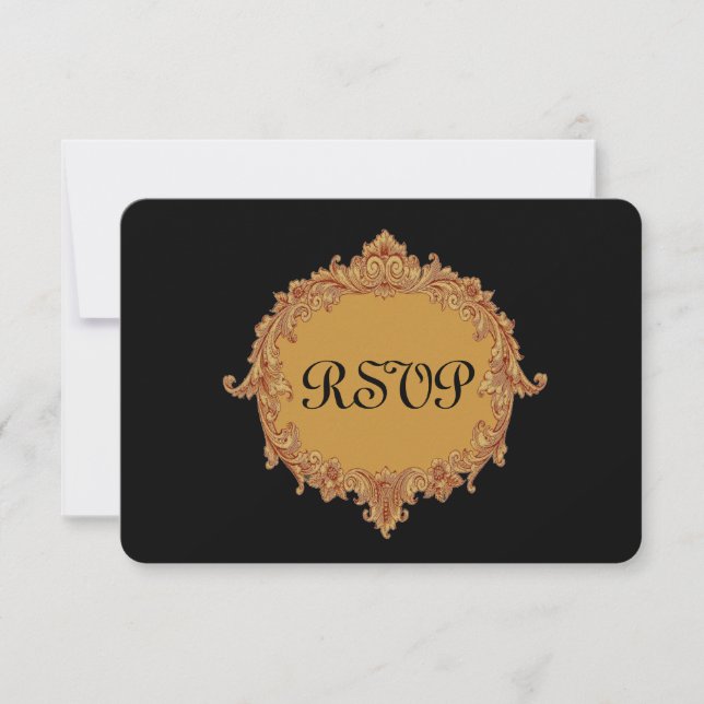 Carte de réponse Mariage RSVP en or et noir 2A (Devant)