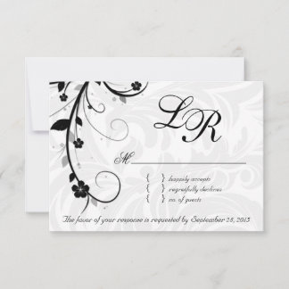 Carte de réponse Mariage RSVP Feuille élégant noir