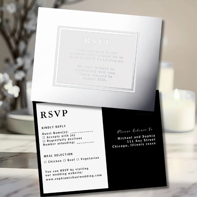 Carte de réponse Mariage RSVP Modern Silver Luxe (Créateur téléchargé)
