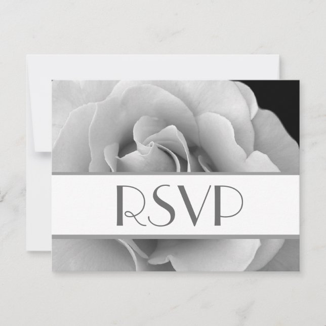 Carte de réponse Mariage RSVP Silver White Rose (Devant)