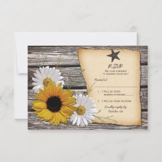 Carte de réponse Mariage Rustique Sunflower Daisy