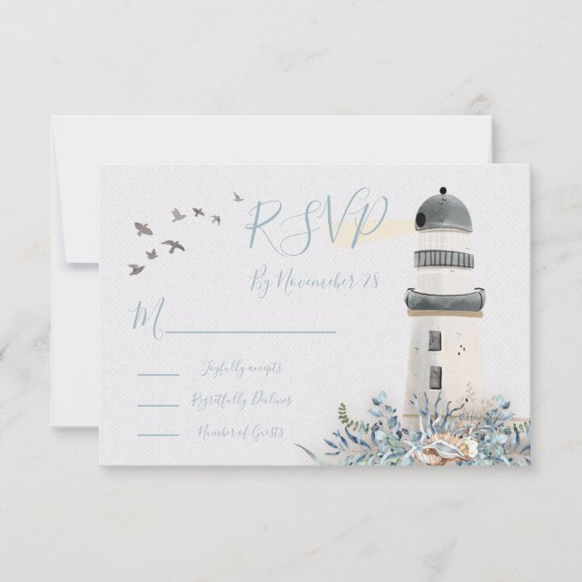 Carte de réponse Mariage Seaside Lighthouse RSVP (Devant)