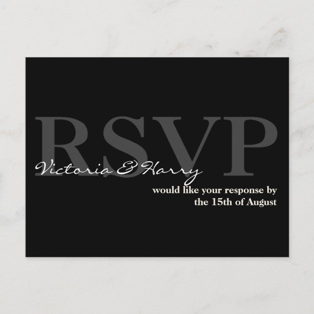 Carte de réponse mariage simple RSVP crème noire (Devant)