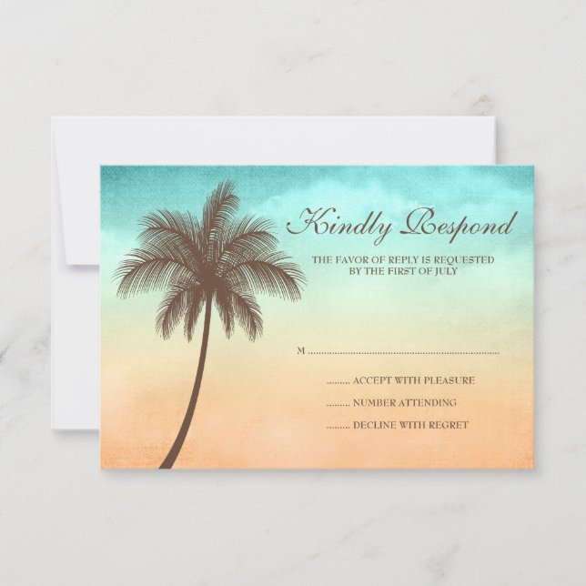 Carte de réponse Mariage Tropical Beach Palm Tree (Devant)