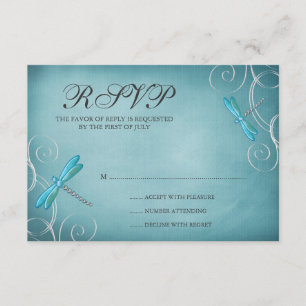 Carte de réponse Mariage turquoise Blue Dragonfly 