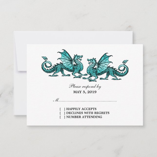 Carte de réponse Mariage turquoise Elegant Dragons (Devant)