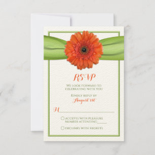 Carte de réponse Mariage vert Orange Gerbera Daisy