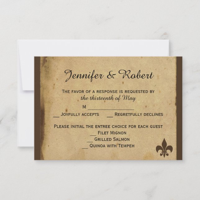 Carte de réponse Mariage vintage Fleur de Lis (Devant)