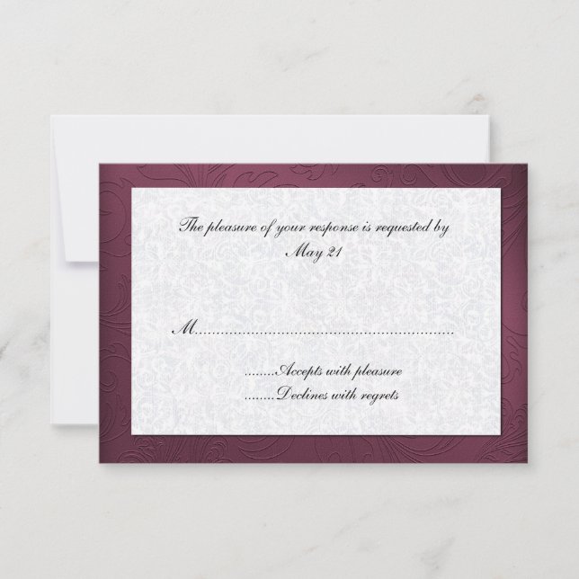 Carte de réponse Maroon Mariage damassé (Devant)