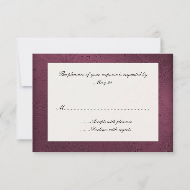 Carte de réponse Maroon Mariage damassé (Devant)