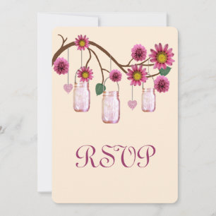 Carte de réponse Mason Jars Fleurs Roses