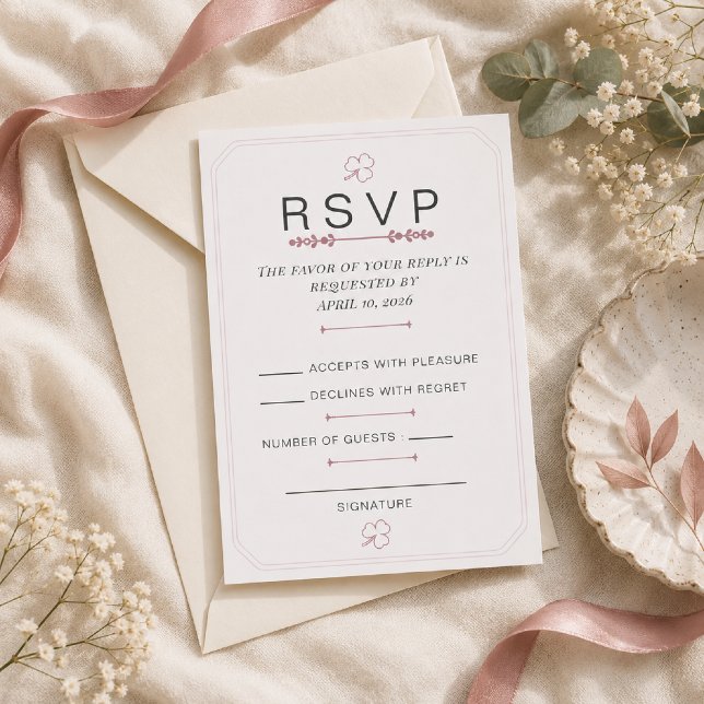 Carte de réponse minimale Rose Poussiéreuse modifi (Elegant Dusty Rose RSVP Card for a romantic wedding with timeless minimalist styling.)
