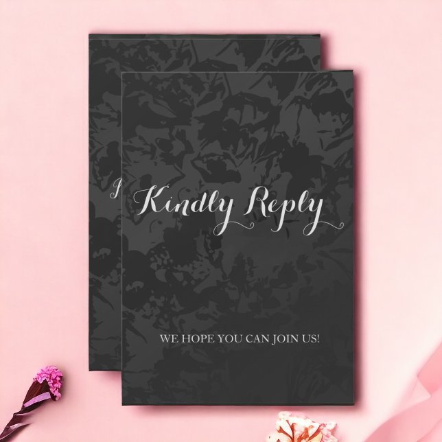 Carte de réponse minimaliste Mariage noir moderne (Créateur téléchargé)