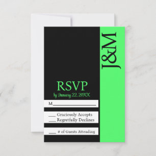 Carte de réponse minimaliste noire et vert citron