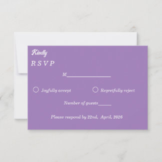 Carte de réponse minimaliste violet améthyste et b
