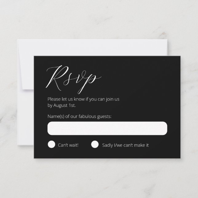 Carte de réponse moderne noir et blanc RSVP (Devant)