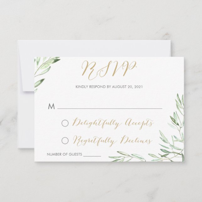 Carte de réponse moderne RSVP de la Branche d'oliv (Devant)