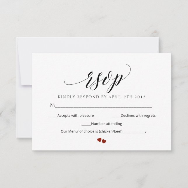 Carte de réponse moderne RSVP de mariage de script (Devant)