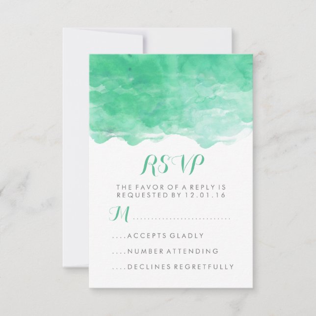 Carte de réponse moderne verte menthe aquarelle |  (Devant)