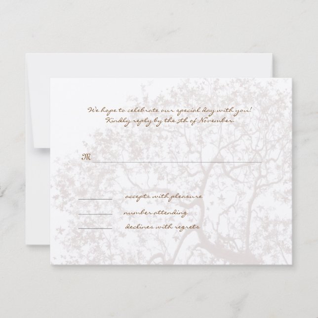 Carte de réponse monogramme de mariage Brown Tree (Devant)