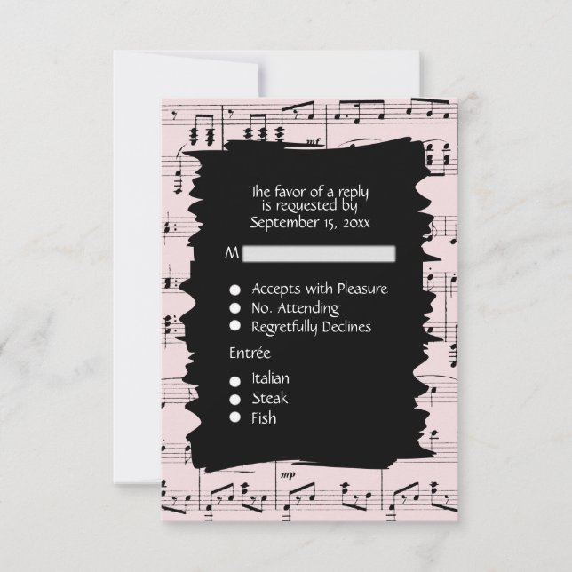 Carte de réponse musique abstraite noir et rose av (Devant)