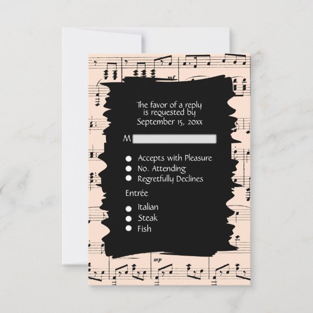 Carte de réponse musique abstraite noire et pêche  (Devant)