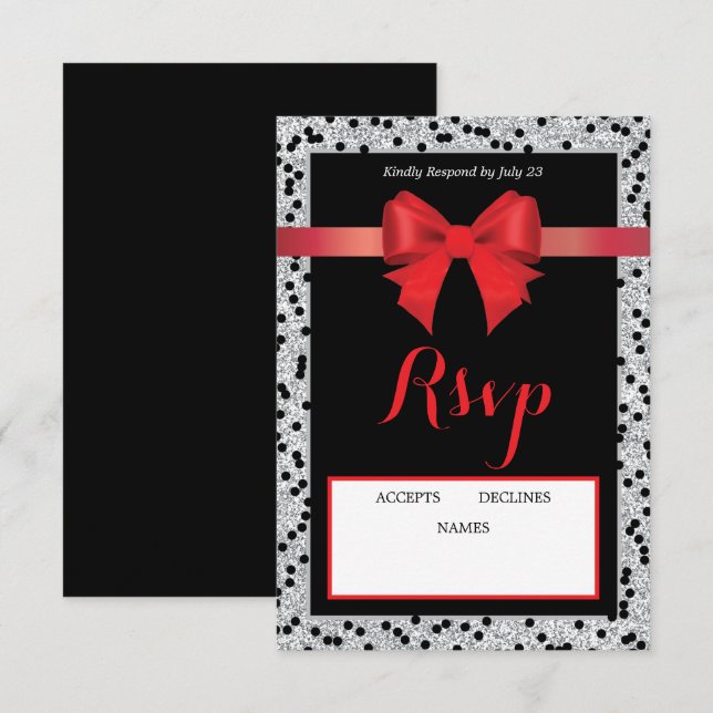 Carte de réponse noire et rouge avec nœud (Devant / Derrière)