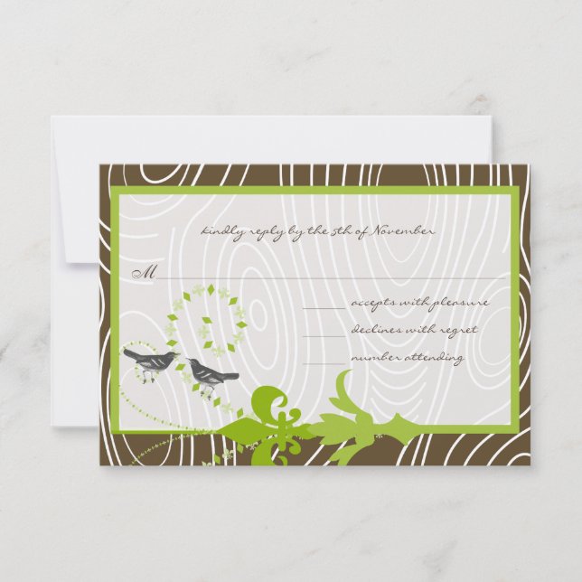 Carte de réponse Oiseau Grain de Bois Vert Pomme M (Devant)