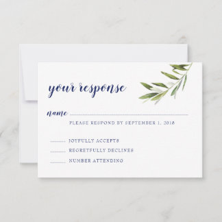 Carte de réponse Olive Branch avec écriture Navy