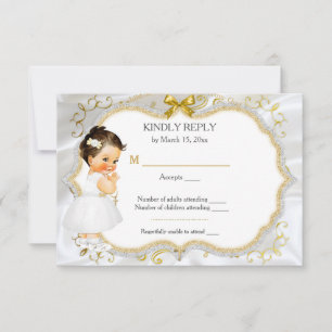Carte de réponse or pour baptême de bébé fille