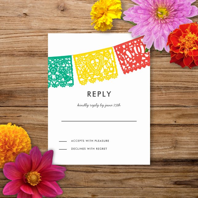 Carte de réponse Papier moderne Picado | Mariage R (Créateur téléchargé)
