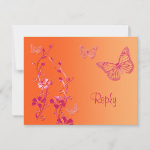 Carte de réponse Papillons Orange et Rose