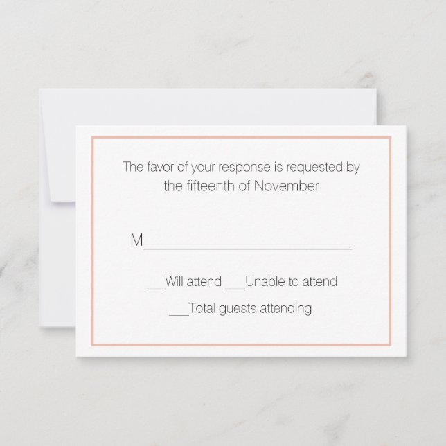 Carte de réponse Peach et White Mariage (Devant)