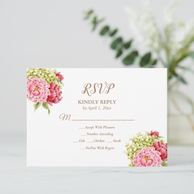 Carte de réponse Peonies et Hydrangeas (Debout devant)