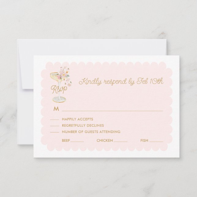 Carte de réponse Petales roses et Prosecco (Devant)