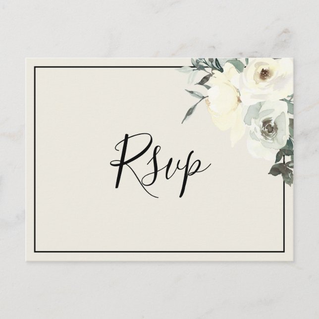 Carte de réponse postale florale délicate crème vi (Devant)